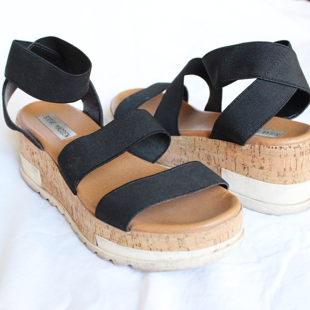 Steve Madden Black Strap Womens Platform Sandals Casual Summer Size US 7.5 EU 38